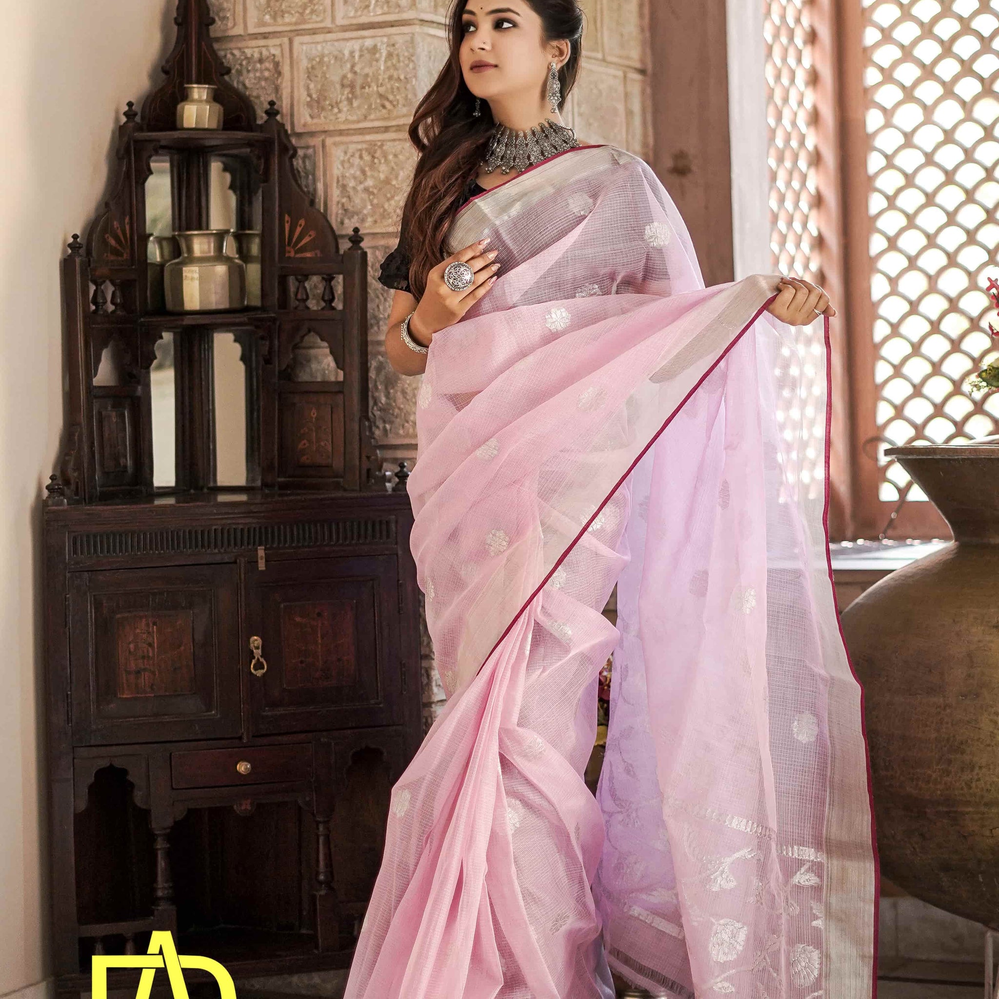 Light Pink Ginni Kota Doria Zari Saree